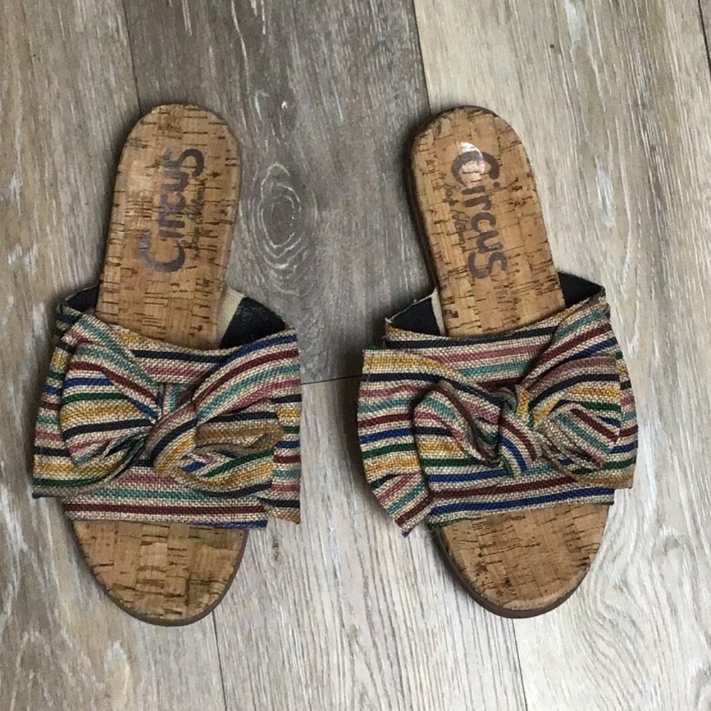 Brand new Sam Edelman Circus cork rainbow striped flats slides sandals size 9